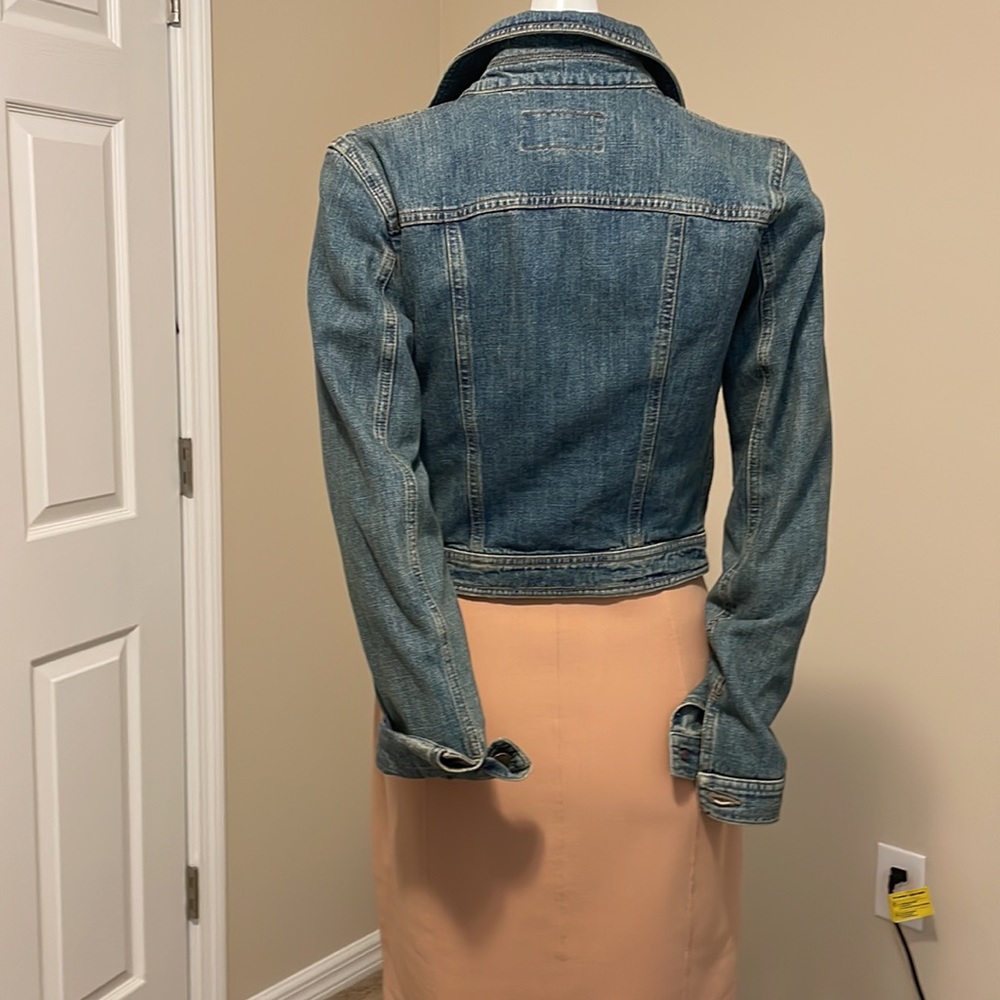 AJ ARMANI JEANS VINTAGE NEVER WORN JEAN JACKET CROPPED WITH LEATHER IN FRONT - Picture 11 of 15